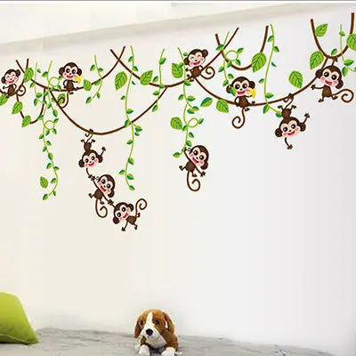 Горячая новинка джунгли Обезьяна Дерево Наклейка на стену виниловая Съемная