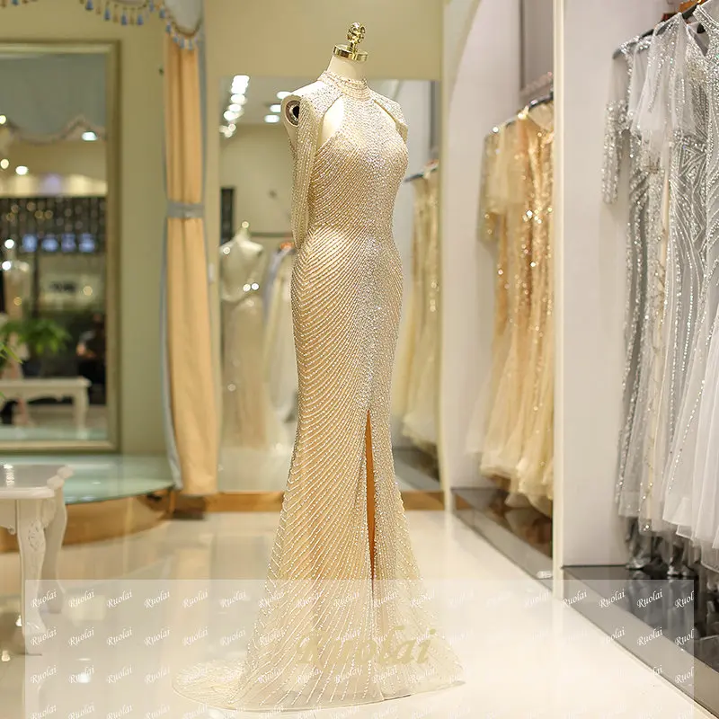 vestidos de fiesta Mermaid Luxury Evening Dress Long 2018 Heavy Beaded Sequined Arabic Dubai Evening Gowns Formal Party Dress