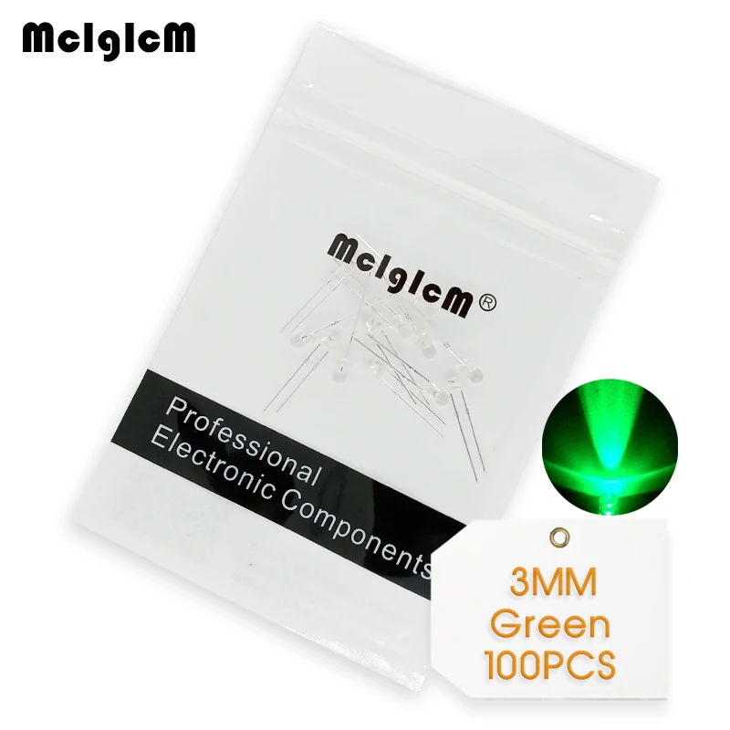 Mcigicm 100 шт. светодиодный 3 мм зеленый прозрачные линзы круглый ультра яркий