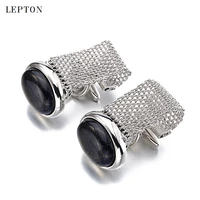 hot luxury red onyx cufflinks for mens high quality ellipse stone chain cuff links lepton brand men shirt cuffs cuff links