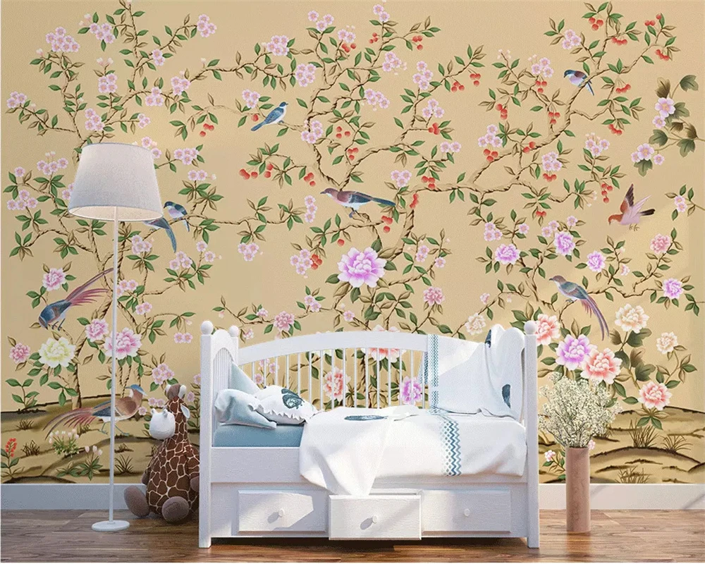 Beibehang papel de parede Custom 2019 новые красивые обои ручная роспись ретро цветы и птицы ТВ