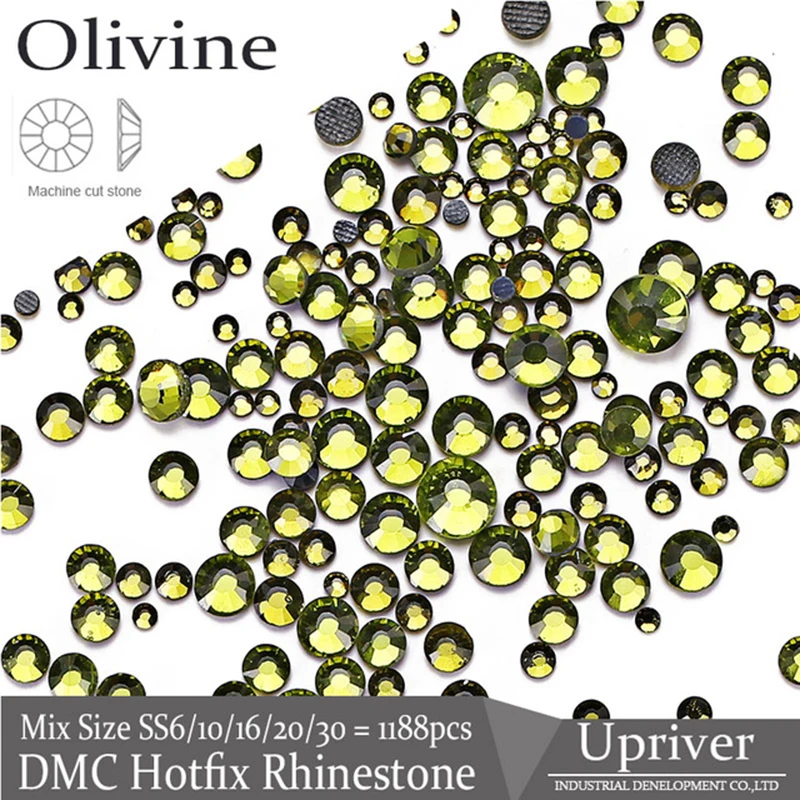 

Upriver Olive Mix Sizes Machine Cut Flatback Glass Beads Full Sizes DMC Hotfix Rhinestones