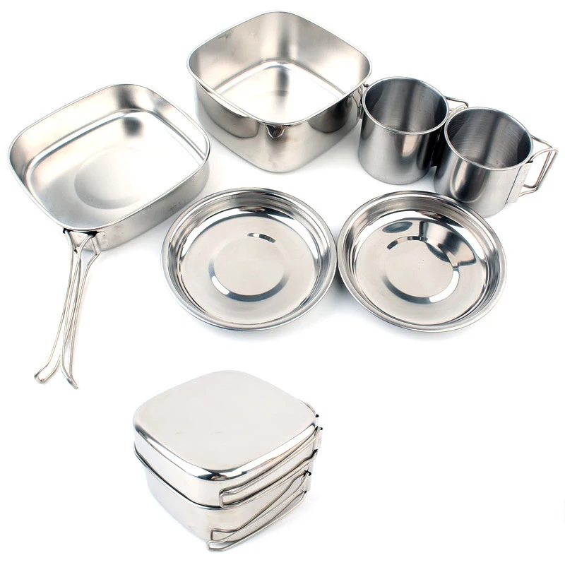6 шт./компл. набор кастрюль для пикника из нержавеющей стали походов альпинизма