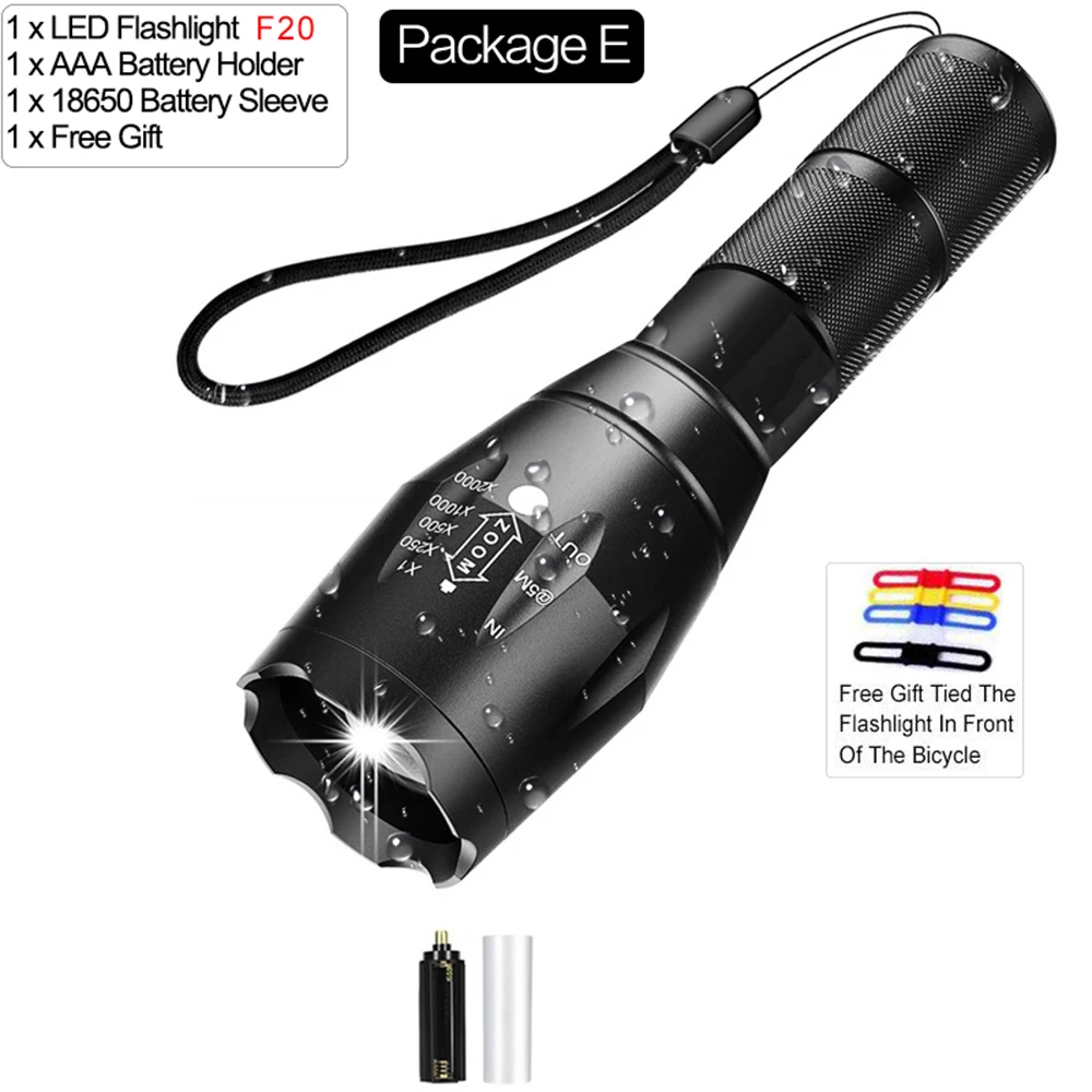 Package E Мощный фонарик XHP50 светодиодный фонарик USB Перезаряжаемый фонарь с зумом V6 фонарик Фонарь с 18650 батареей - Испускаемый цвет: Package E