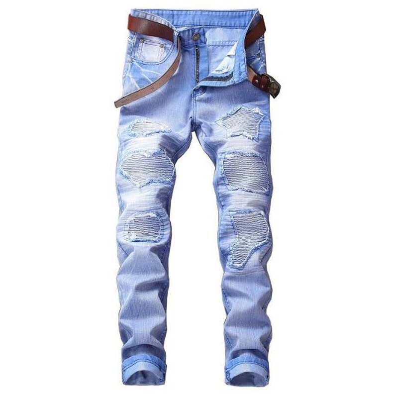 Men jeans high quality Denim cycling jeans men Hip hop casual tide straight jeans men solid ripped jeans for men