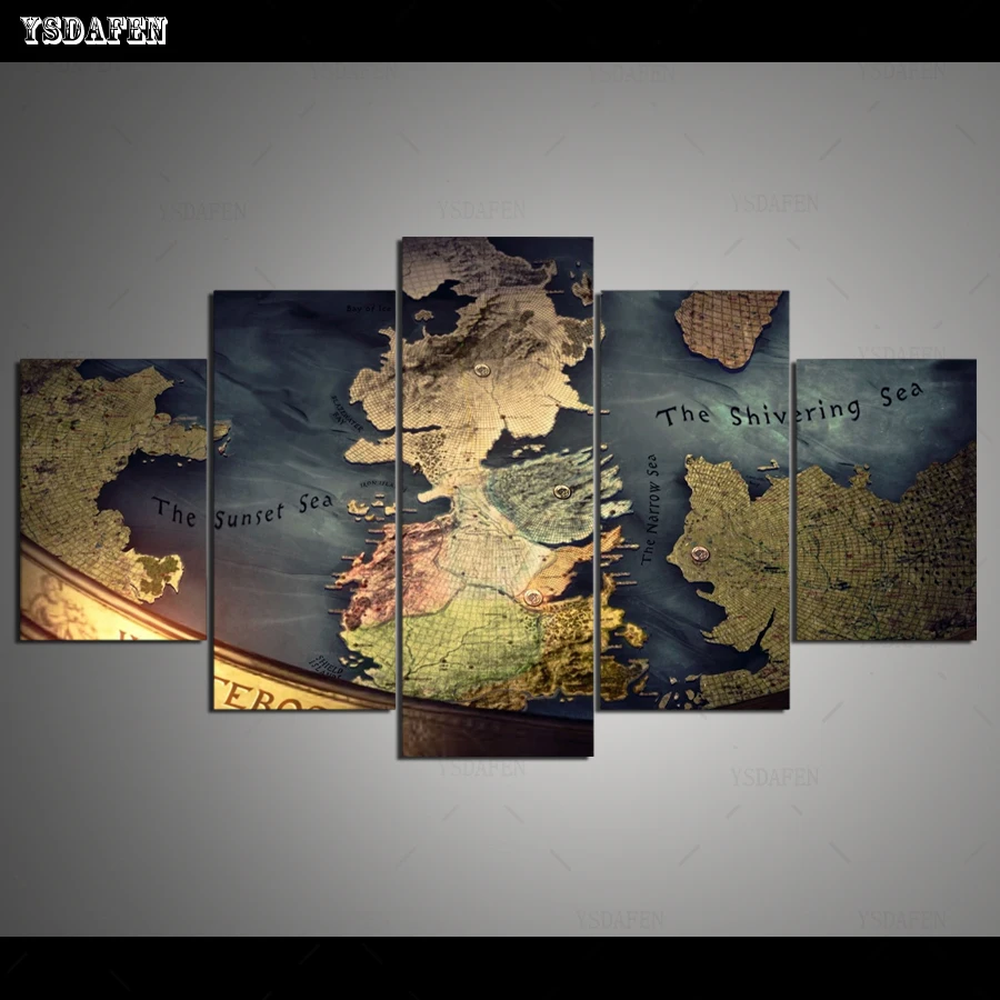 Прямая поставка HD 5 Панель Холст Искусство получил карту Westeros картина домашний