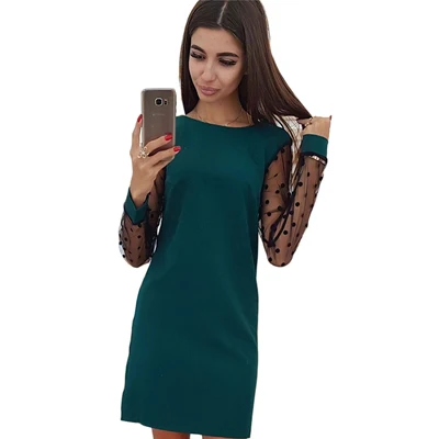 dark green Кружевное платье размера плюс, 5XL, розовое, зеленое, длина по колено, прямое, косохвост, кружевное платье, женское, Сетчатое, с длинным рукавом, с круглым вырезом, в горошек, кружевное платье - Цвет: dark green