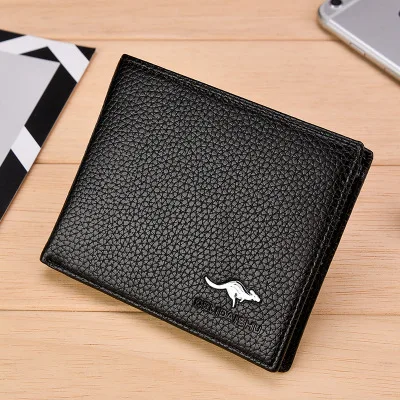 Metal Black Мужской кошелек кенгуру, брендовый мягкий кожаный короткий кошелек для карт, дизайнерский держатель для карт, Модный повседневный тонкий кошелек для мужчин - Цвет: Metal Black