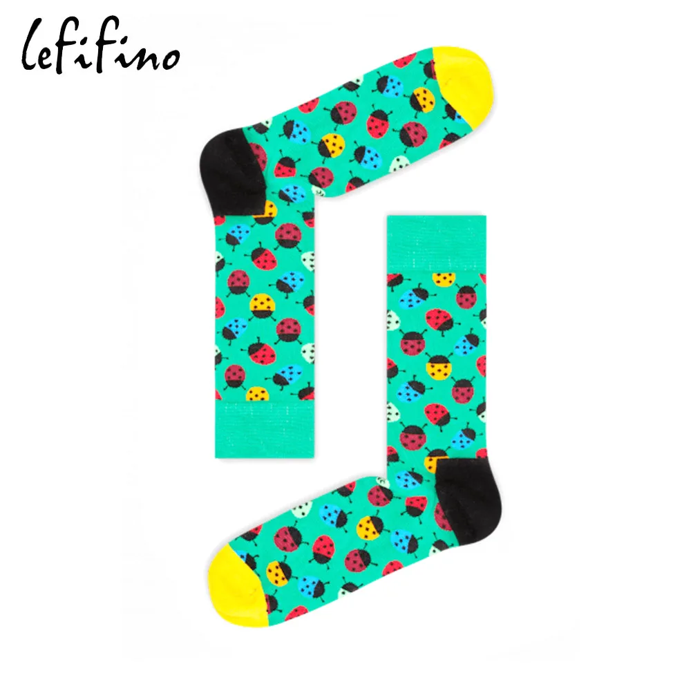 Ladybug socks Мужские носки из чесаного хлопка, большой размер, гриб, божья коровка, белка, длинные крутые забавные носки, цветные модные носки в стиле хип-хоп, Ne73630 - Цвет: Ladybug socks
