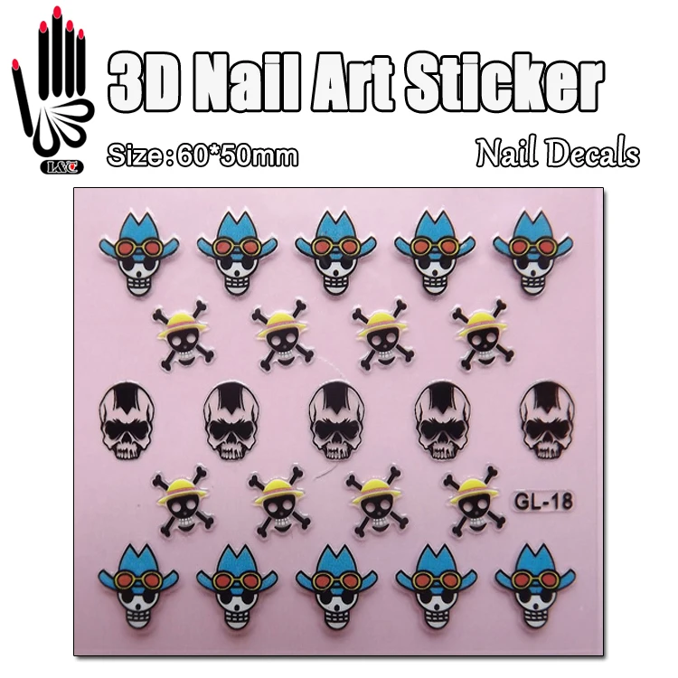 

1 Sheet 3D Nail Art Sticker GL18 One Piece Skulls Design Nail Art Transfer Sticker Decal Sticker For Nail Art Decoration