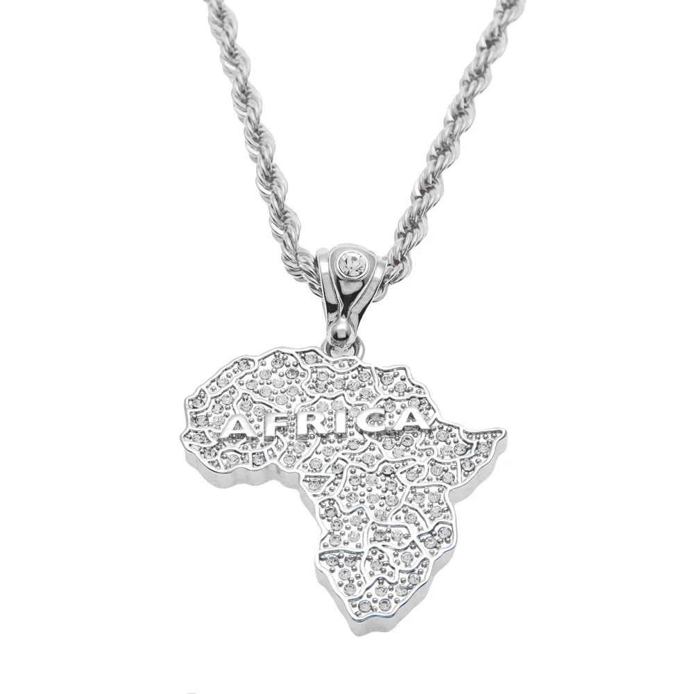 Хип хоп ледяной кулон Карта Африки ожерелье с 30 дюймовым длинным Twis мужские