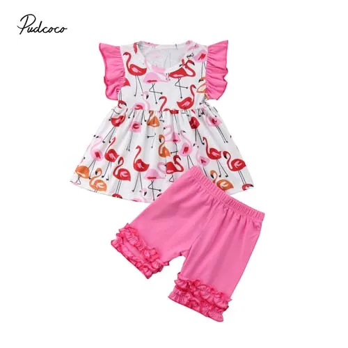 Pudcoco/комплект одежды для новорожденных девочек гофрированное платье с Фламинго