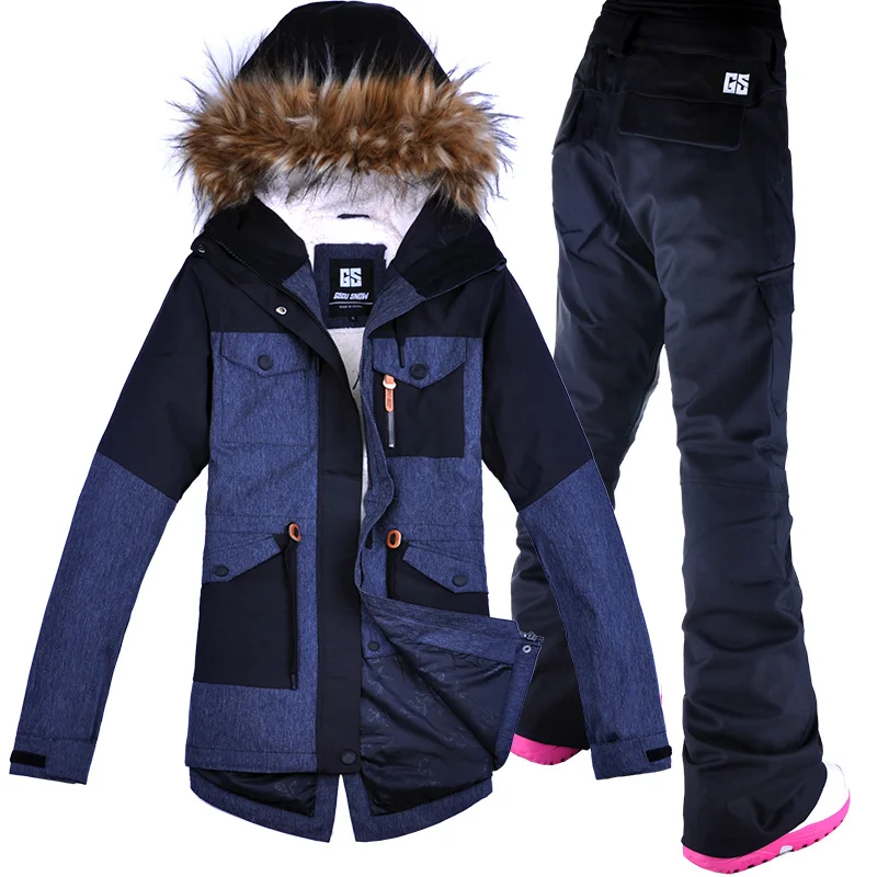 Gsou Snow Women Ski Suit Windproof Waterproof Outdoor Sport Wear Thicken Thermal Snowboard Ski Jacket+Pants New Free Shipping