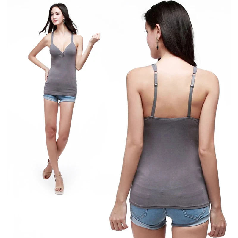 2014 NEW Modal Candy Adjustable Strap Built In Bra Padded Tank Top Camisole Gray | Женская одежда