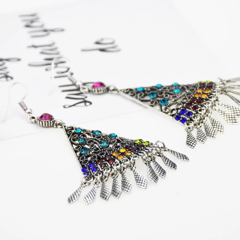 Богемные хрустальные треугольные висячие серьги со стразами винтажные