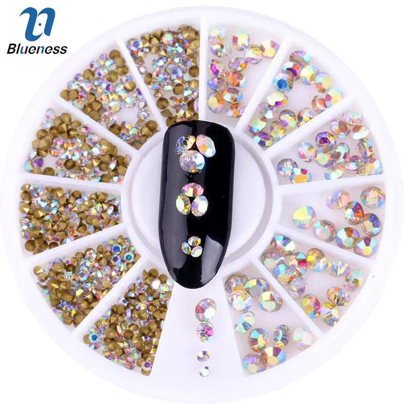 Blueness 1Wheel 3D Glitter Mix Size Crystal Design Nail Art Rhinestones For Nails UV Gel Accessories Manicure Decorations ZP192|rhinestones for