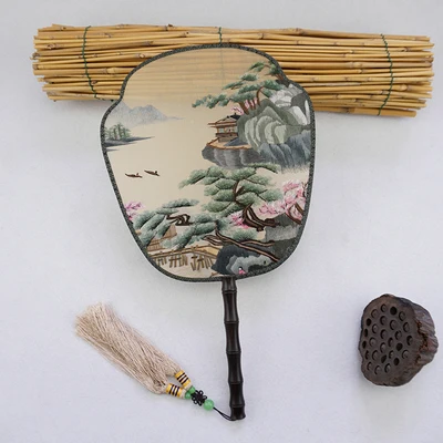 100% шелк тутового шелкопряда ручной работы Suzhou веер с вышивкой двухсторонняя