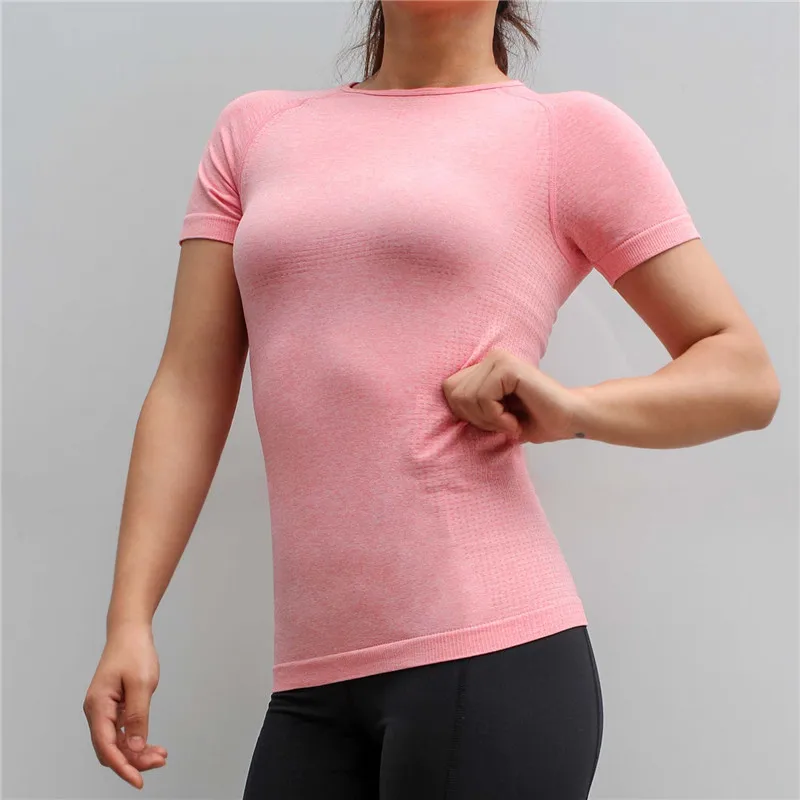 pink short Новинка, женские рубашки для занятий йогой, футболки с отверстием для большого пальца, бесшовные Топы с длинным рукавом для тренировок, фитнеса, бега, спортивные футболки, спортивная одежда - Цвет: pink short