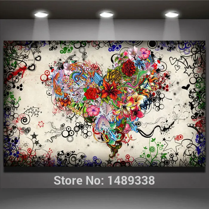 Новое поступление Современная Настенная живопись с изображением сердца и цветов