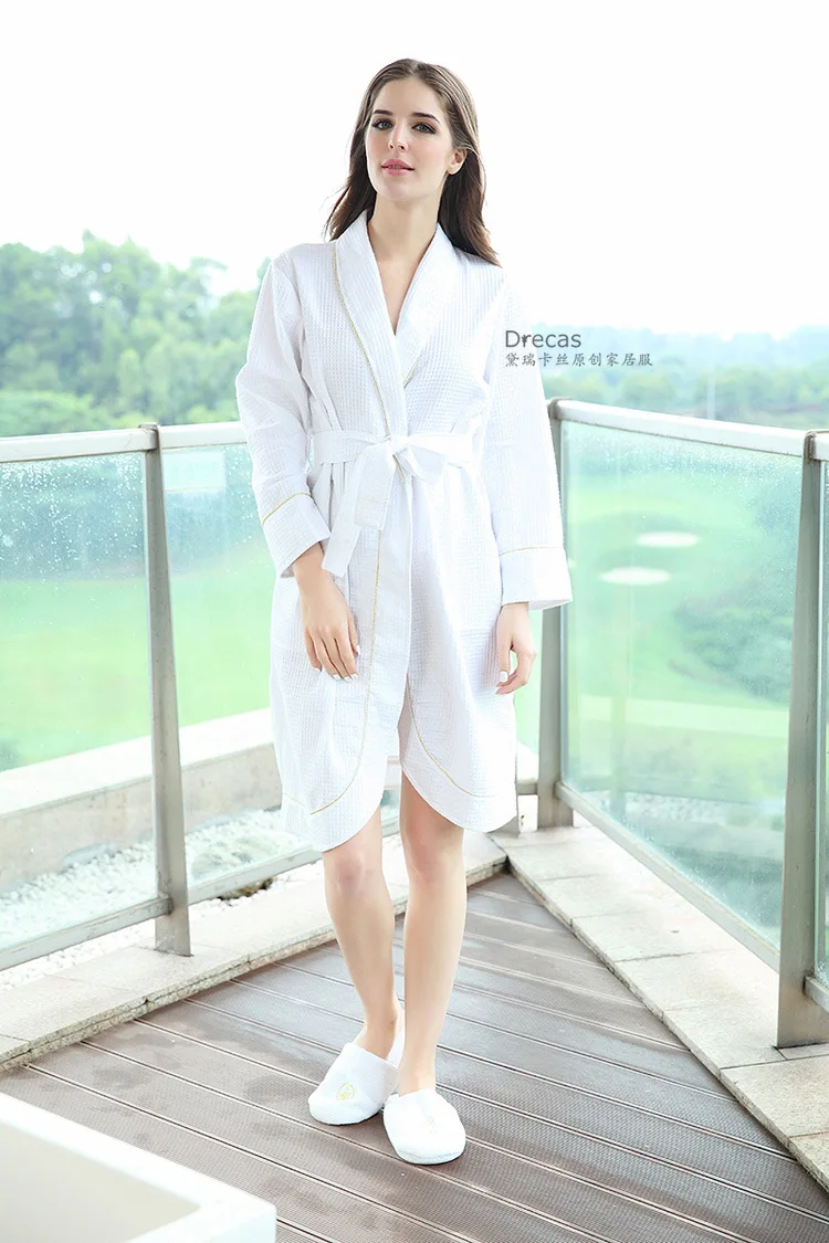 Женский вафельный банный халат для отеля и дома на весну лето 100% хлопок ночное
