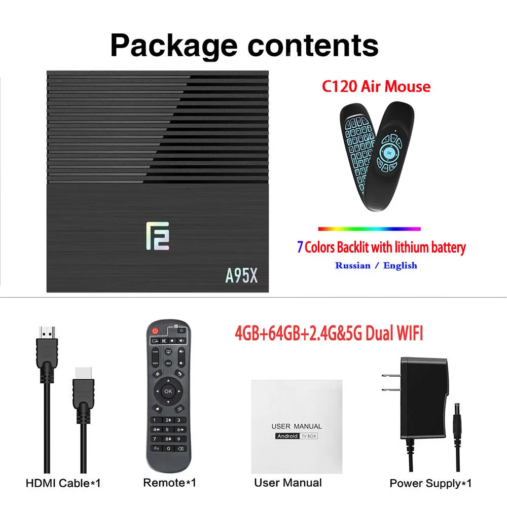 4G64G Backlit C120 Новейший Android 9,0 ТВ приставка A95X F2 Amlogic S905X2 4K Смарт ТВ плеер коробка 4GB 64GB 2,4G& 5G двойной wifi PK X96 H96 медиаплеер - Цвет: 4G64G Backlit C120