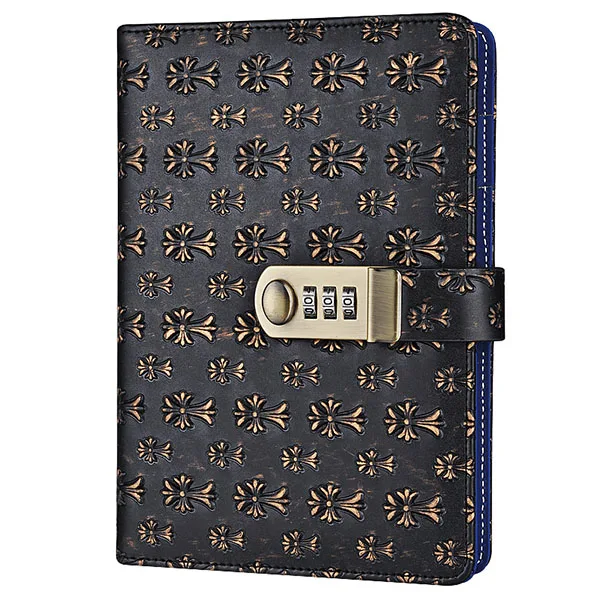 Новая кожаная записная книжка-календарь с кодом блокировки пароль толстый персональный Блокнот Канцелярские товары офисные школьные принадлежности подарок - Цвет: Golden