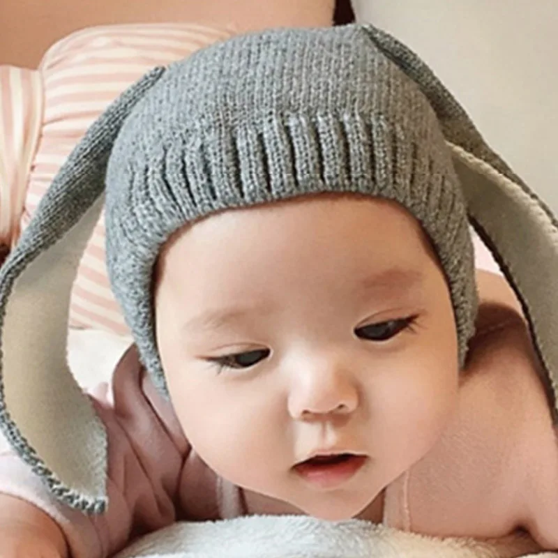 NEW Cute Baby Winter Hat Bunny Ear Rabbit Caps Girl newborn photography props Knitted Cotton protection Beanie Cap | Детская одежда и
