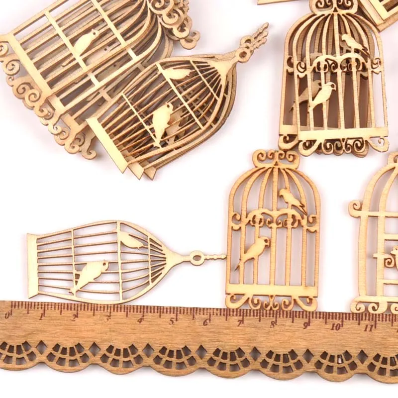 24pcs 35x52mm Birdcage Wooden Ornament Natural Wood Decoration DIY Carfts For Embellishments Home Decor Handmade Arts m1743 | Дом и сад