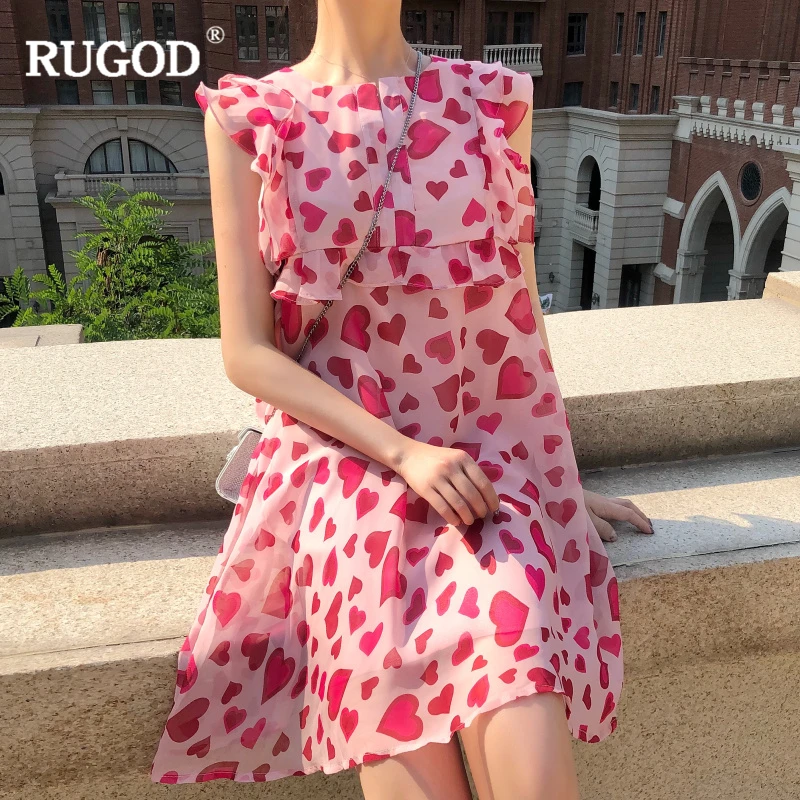 Женское платье с оборками RUGOD повседневное ТРАПЕЦИЕВИДНОЕ ПЛАТЬЕ С Коротким