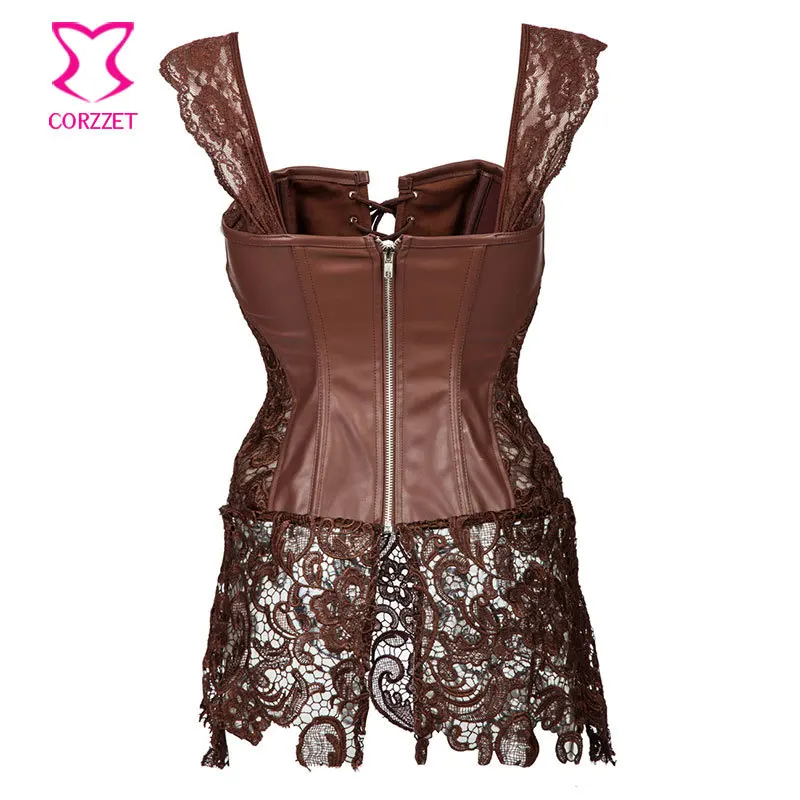 Корсет из искусственной кожи и ПВХ в стиле стимпанк|steampunk overbust corset|corset front laceoverbust