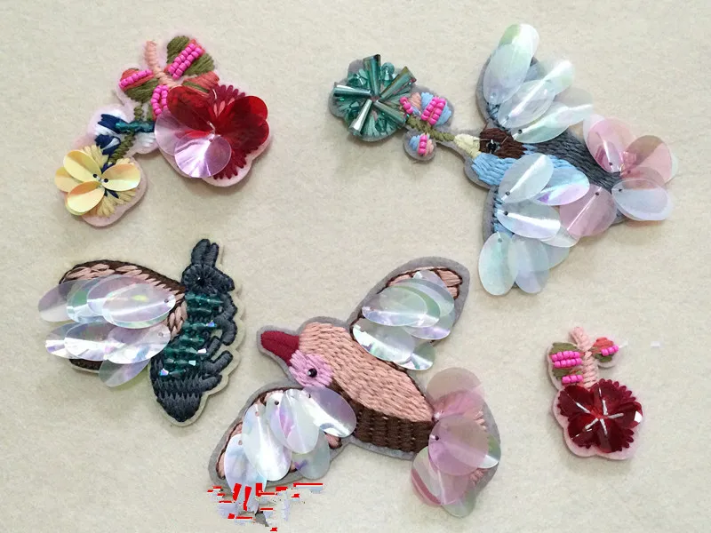 Нашивки с блестками и бусинами в виде птиц модная винтажная вышитая тканевая