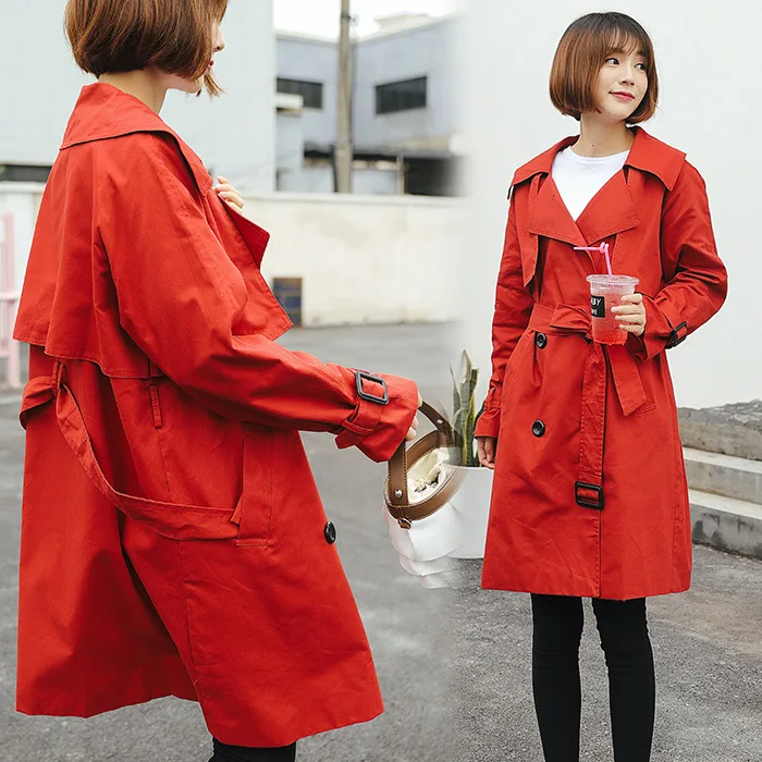 Spring Women Cotton Windbreaker Korean Eleme Double Breasted Loose Turn-down Collar Trench Coats Ladies Broadcloth Windbreakers | Женская