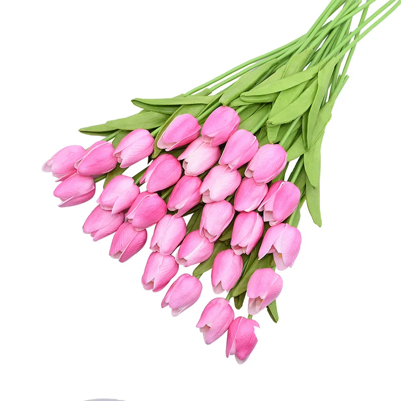 Pink4 30 шт. Искусственные цветы тюльпаны Искусственные цветы искусственный букет из ПУ настоящие на ощупь цветы для свадебной вечеринки украшение дома цветы - Цвет: Pink4