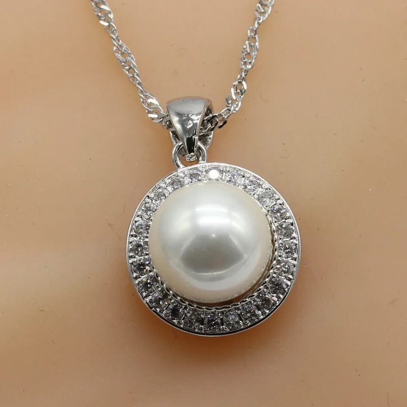 Серебряные 925 Ювелирные наборы для женщин свадебные серьги с белым жемчугом