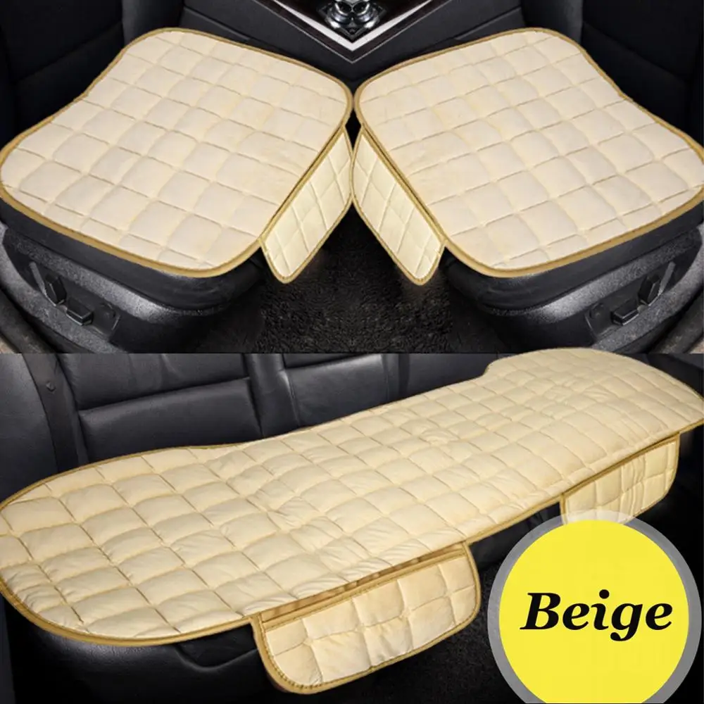 1 Set 3Pcs Beige Универсальная Передняя Задняя крышка для сиденья автомобиля грузовика зимняя теплая подушка противоскользящая задняя подушка для стула для автомобиля авто защита для сиденья - Название цвета: 1 Set 3Pcs Beige