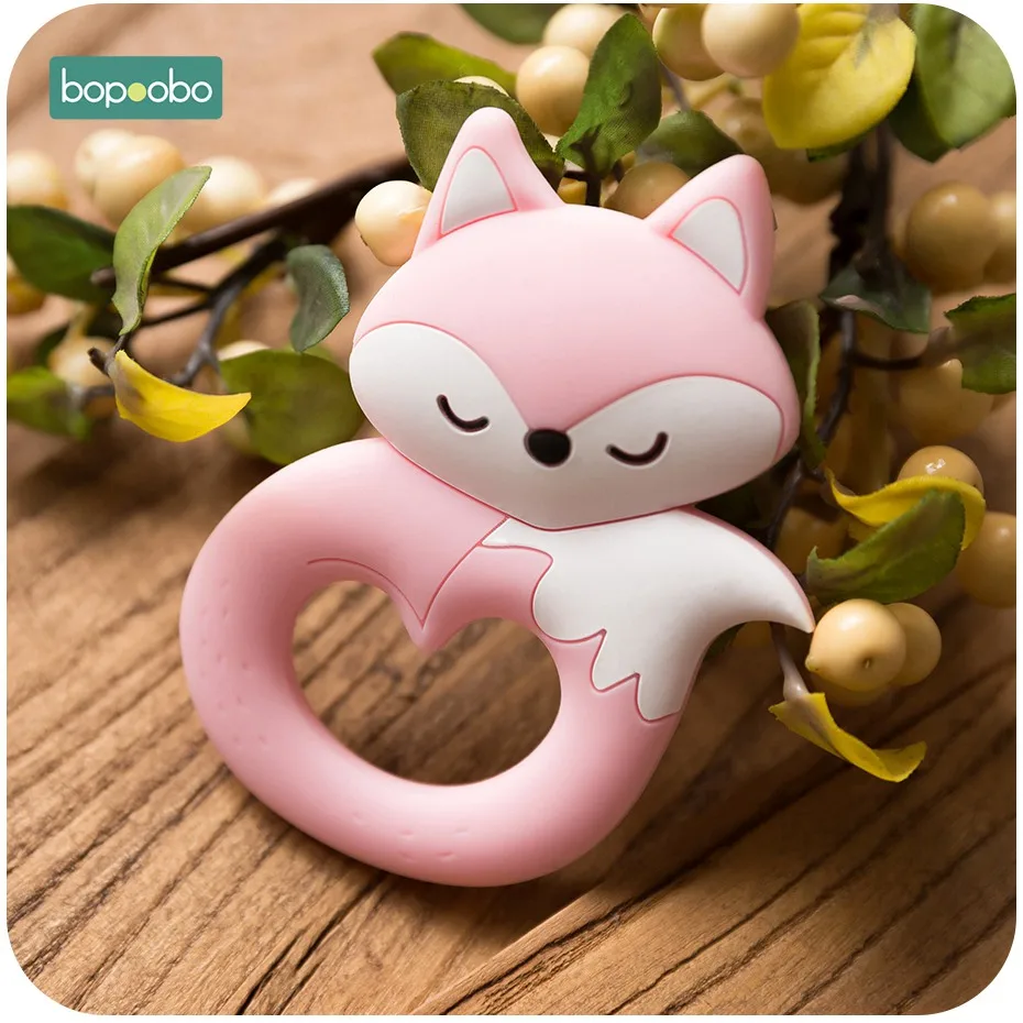 Pink Fox Bopoobo, 0-12 месяцев, 10 шт., лисичка, детский прорезыватель, пищевой силикон, Прорезыватель для зубов, для малышей, крошечная удочка для детей, силиконовая игрушка для прорезывающихся зубов с героями мультфильмов - Цвет: Pink Fox