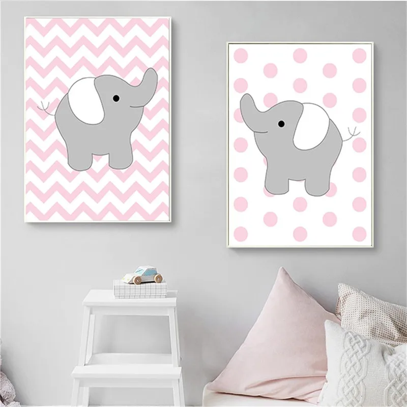 Nordic для маленьких девочек Wall Art Холст Картина Печать плакатов мультфильм слон