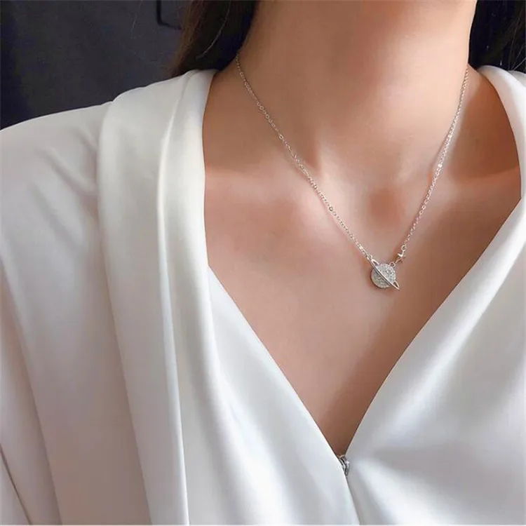 Silver LULU-PIG, 925 Чистое серебро, ожерелье в виде звезды для женщин, Корейская версия, цепочка в виде звездочки, простое ожерелье для женщин C049 - Окраска металла: Silver