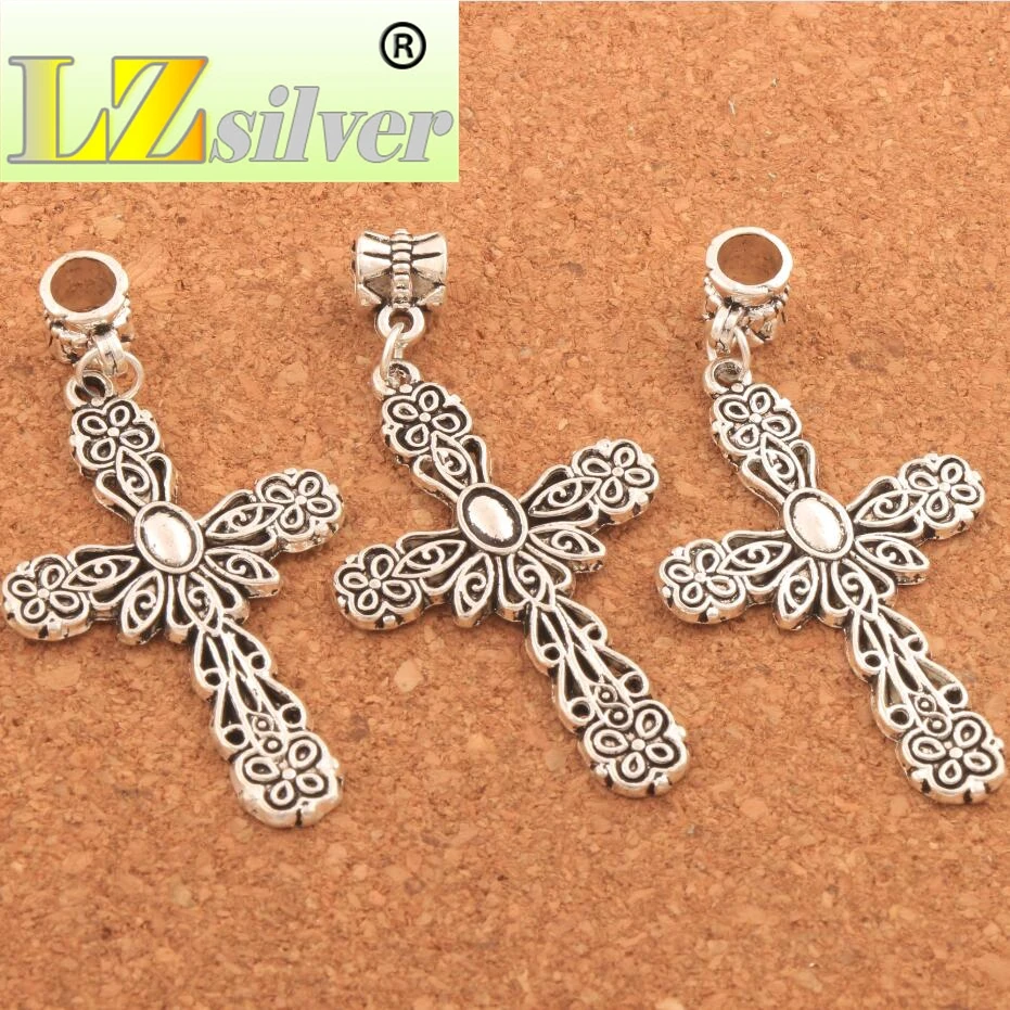 

Eye Flower Filigree Design Cross Big Hole Beads B444 55x28mm 60PCS zinc alloy Dangle Fit European Bracelets DIY