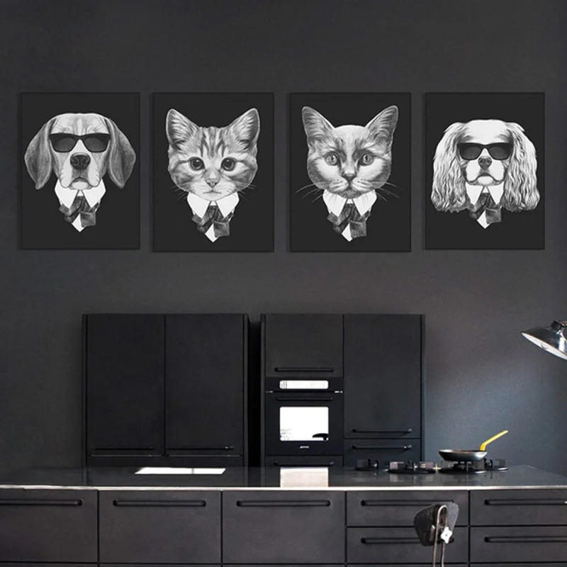 Элегантный постер с металлическими знаками для собак черно-белый декора стен