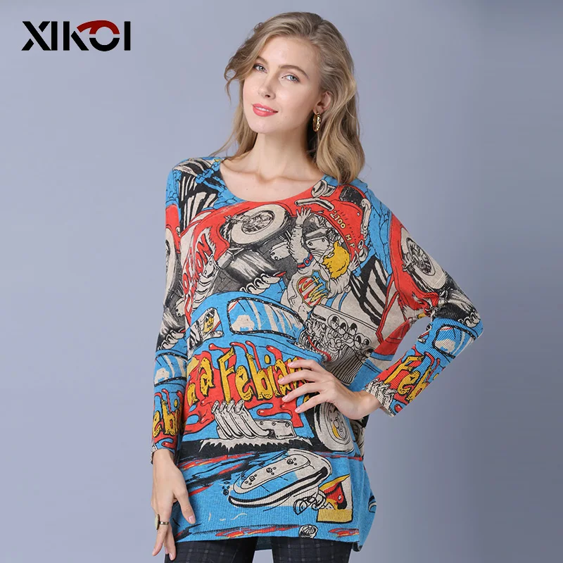 XIKOI Sweater Women Winter Europe and the United States Fashion Print Round Long Sleeve Thick Knitted Sweaters Pullovers | Женская