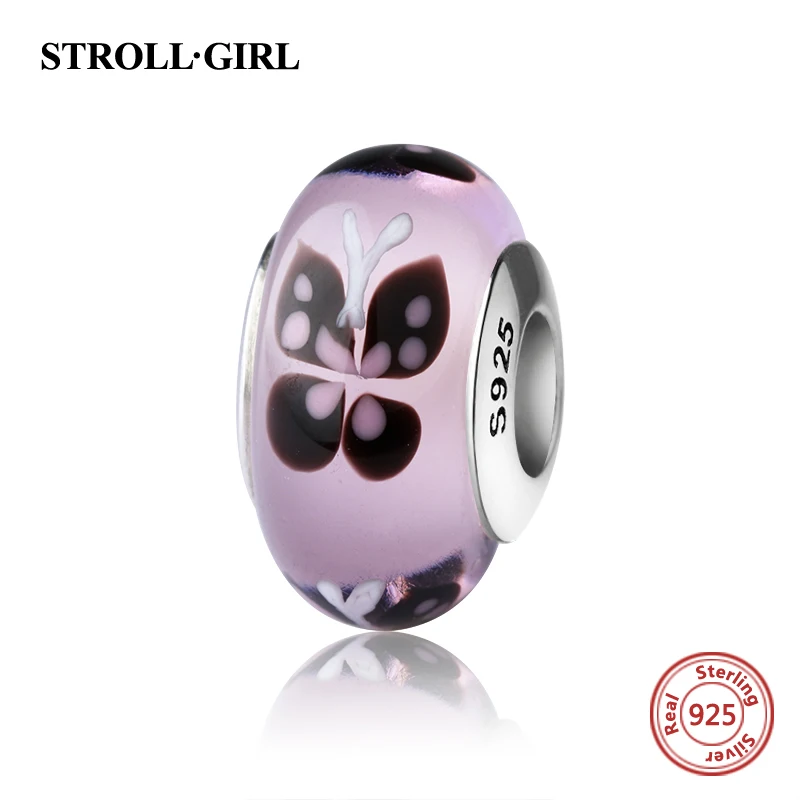 G1002 StrollGirl сверкающие муранские стеклянные бусины фиолетовые 925 серебряные подвески подходят pandora ювелирный браслет сделай сам делая женские подарки - Цвет: G1002