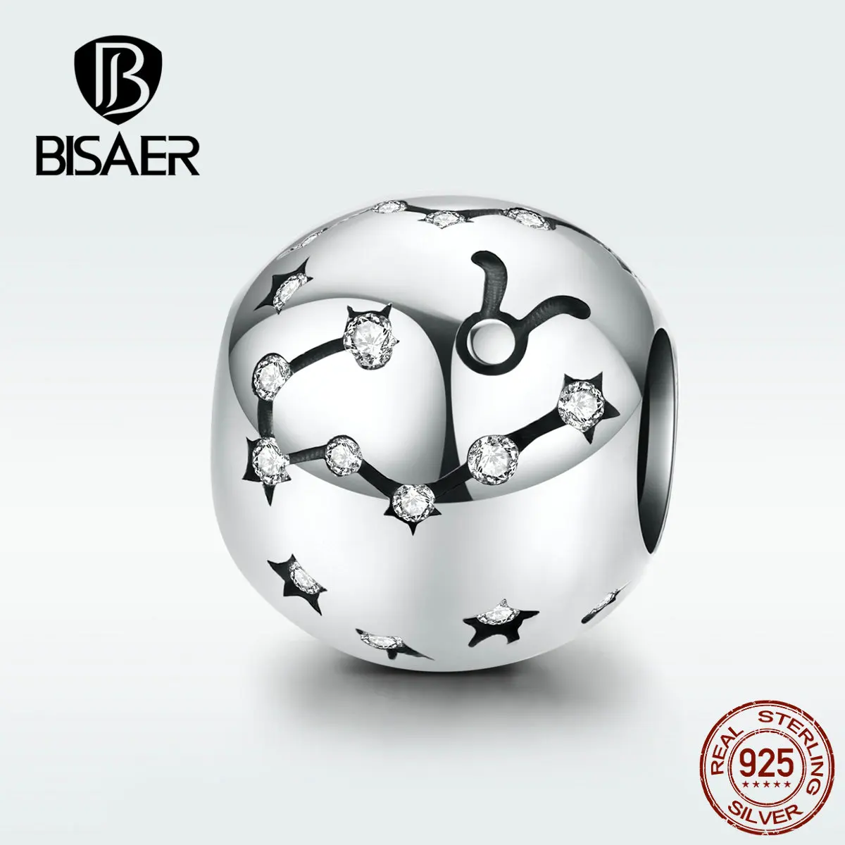 BISAER 925 пробы серебро Телец звезда знак зодиака бусины 12 созвездий Шарм подходит талисманы Браслеты DIY ювелирные изделия