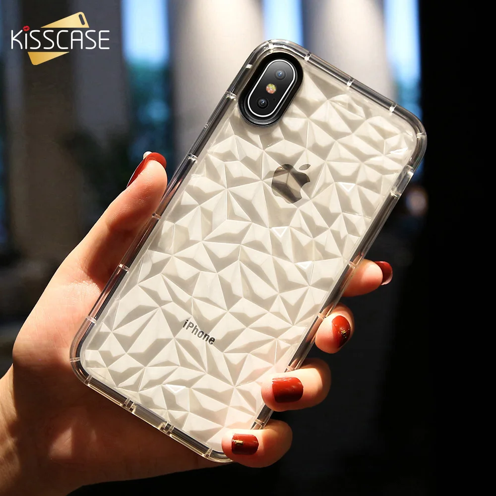 KISSCASE Ультра Тонкий силиконовый чехол для iPhone 8 7 6s плюс Чехол X 3D Глянцевая ромба