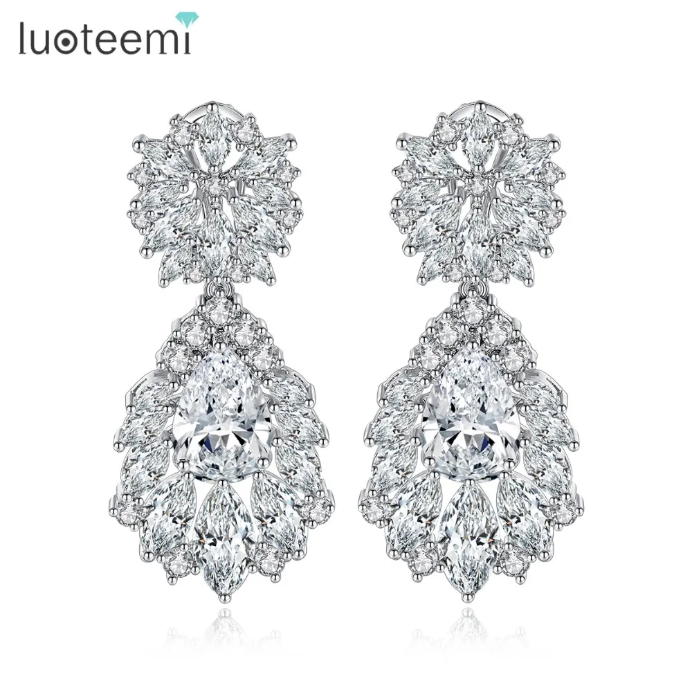 Роскошные серьги LUOTEEMI из кубического циркония свадебные капли для невесты