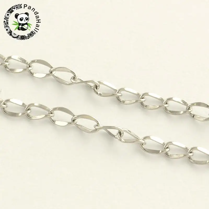 

304 Stainless Steel Curb Chains, for Necklace Making, Soldered, Stainless Steel Color, 4x2.7x0.5mm; about 50m/roll
