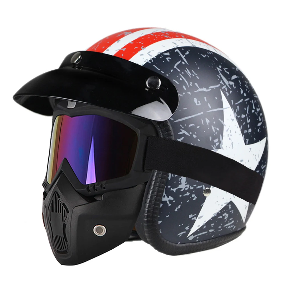 Matte Star - Mask Мотоциклетный шлем винтажный Кафе Racer Chopper ретро кожаный шлем мотоциклетный Мото шлем для мотоцикла - Цвет: Matte Star - Mask