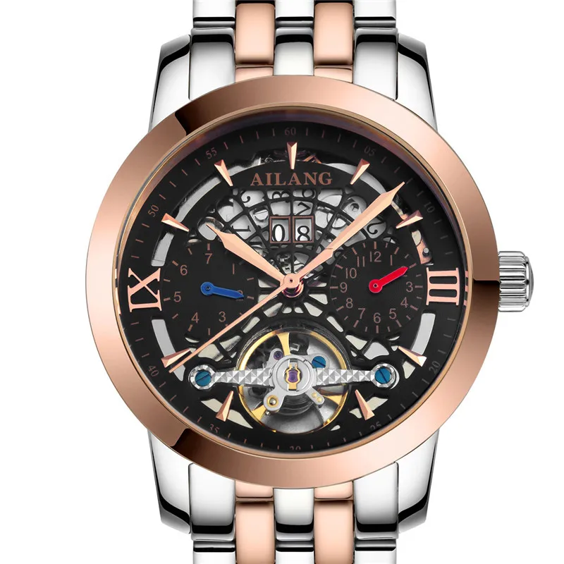 Новая мода 3D Видимый полый циферблат Мужские Tourbillon часы Авто самообветренные