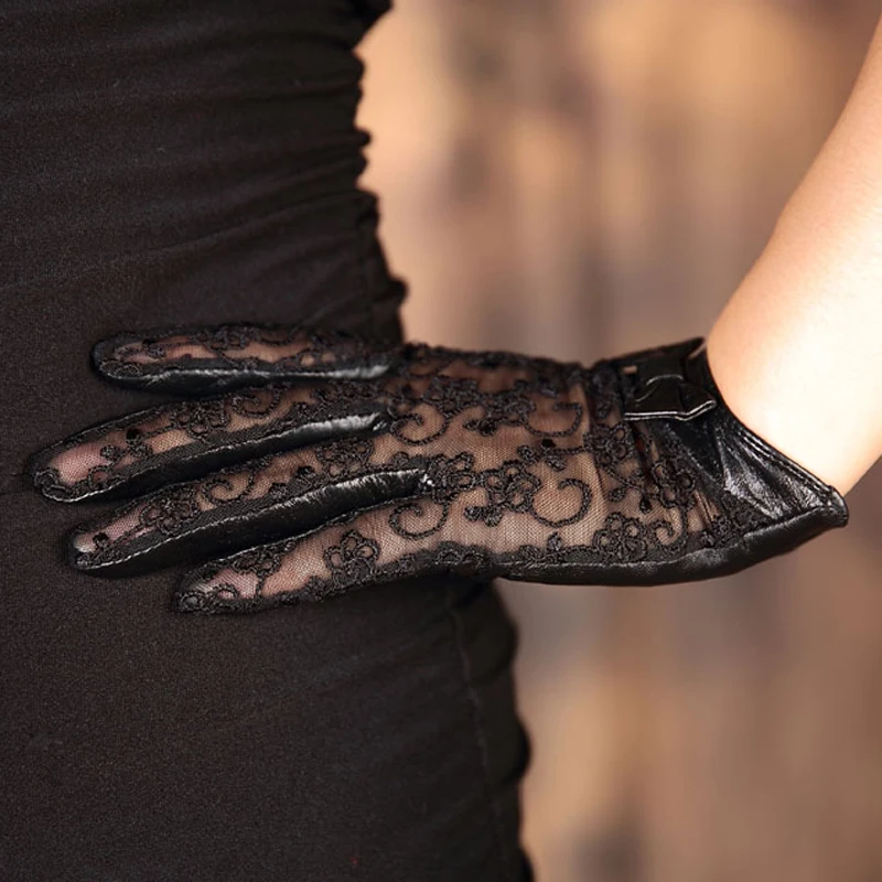 Женские перчатки из натуральной кожи элегантные черные для вождения с сенсорным