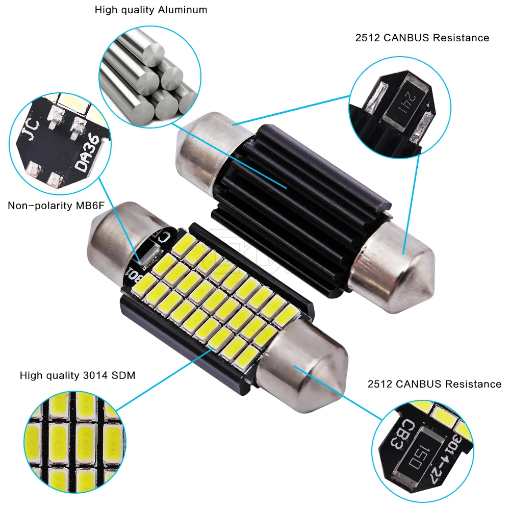 10 x гирлянда 36 мм Светодиодная купольная C5W led 3014 27SMD светильник лампа Canbus